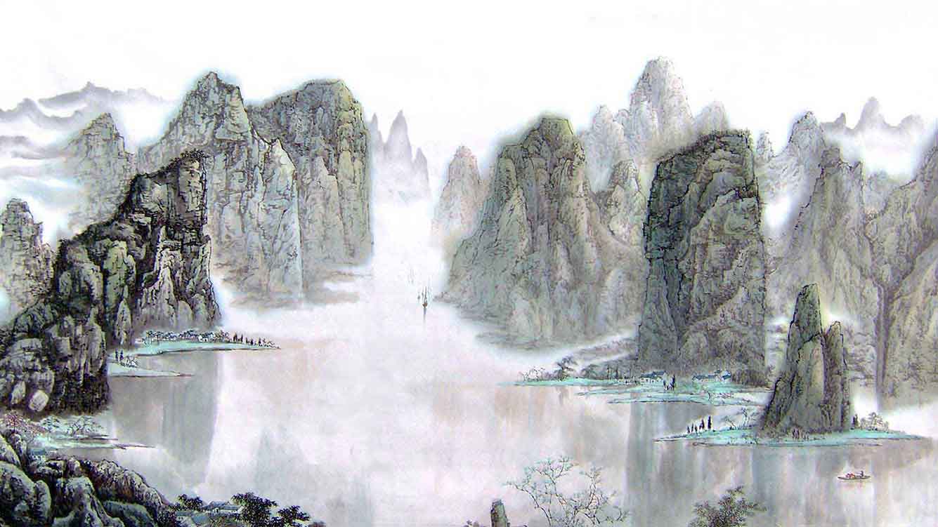 "Home at the Foot of the Strange Peaks" by Li Yuanguo, a modern Chinese landscape painter